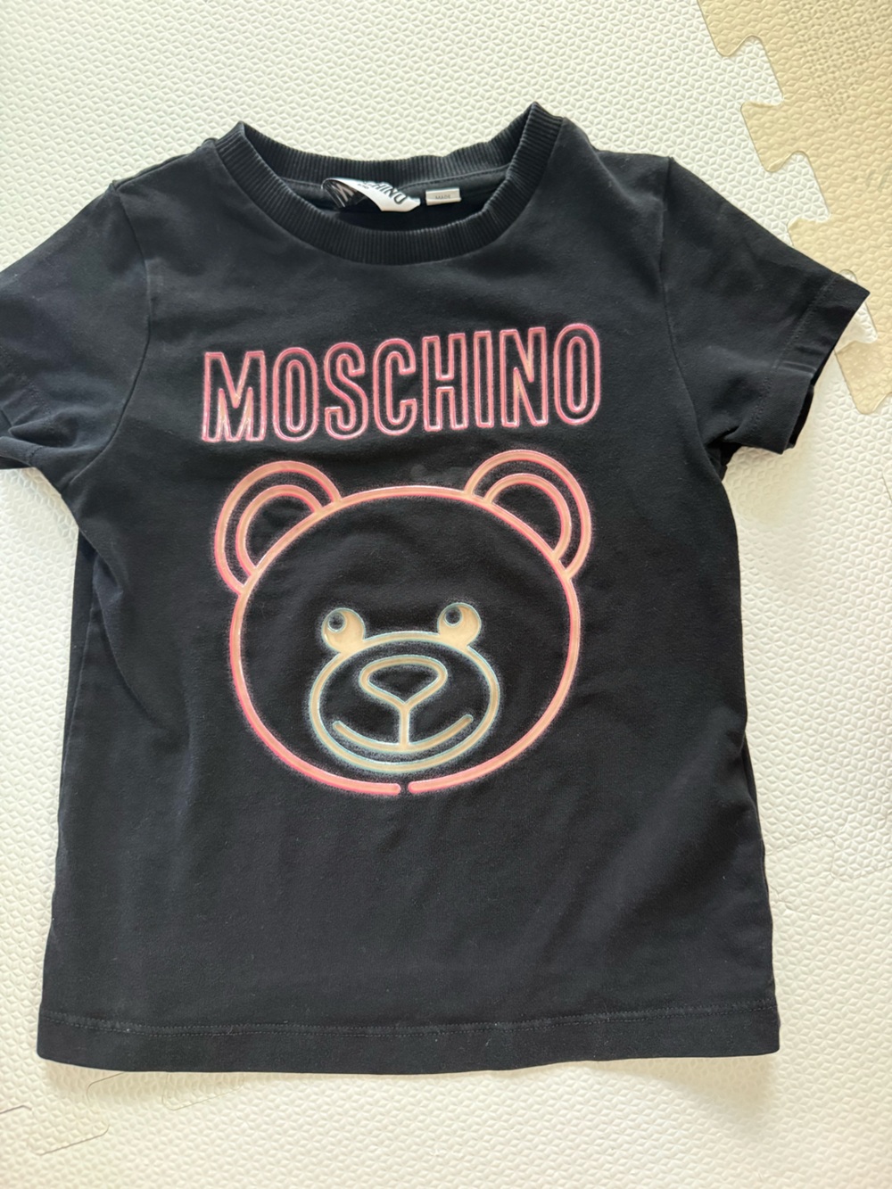 Moschino Black Tee with Pink Neon Bear Graphic